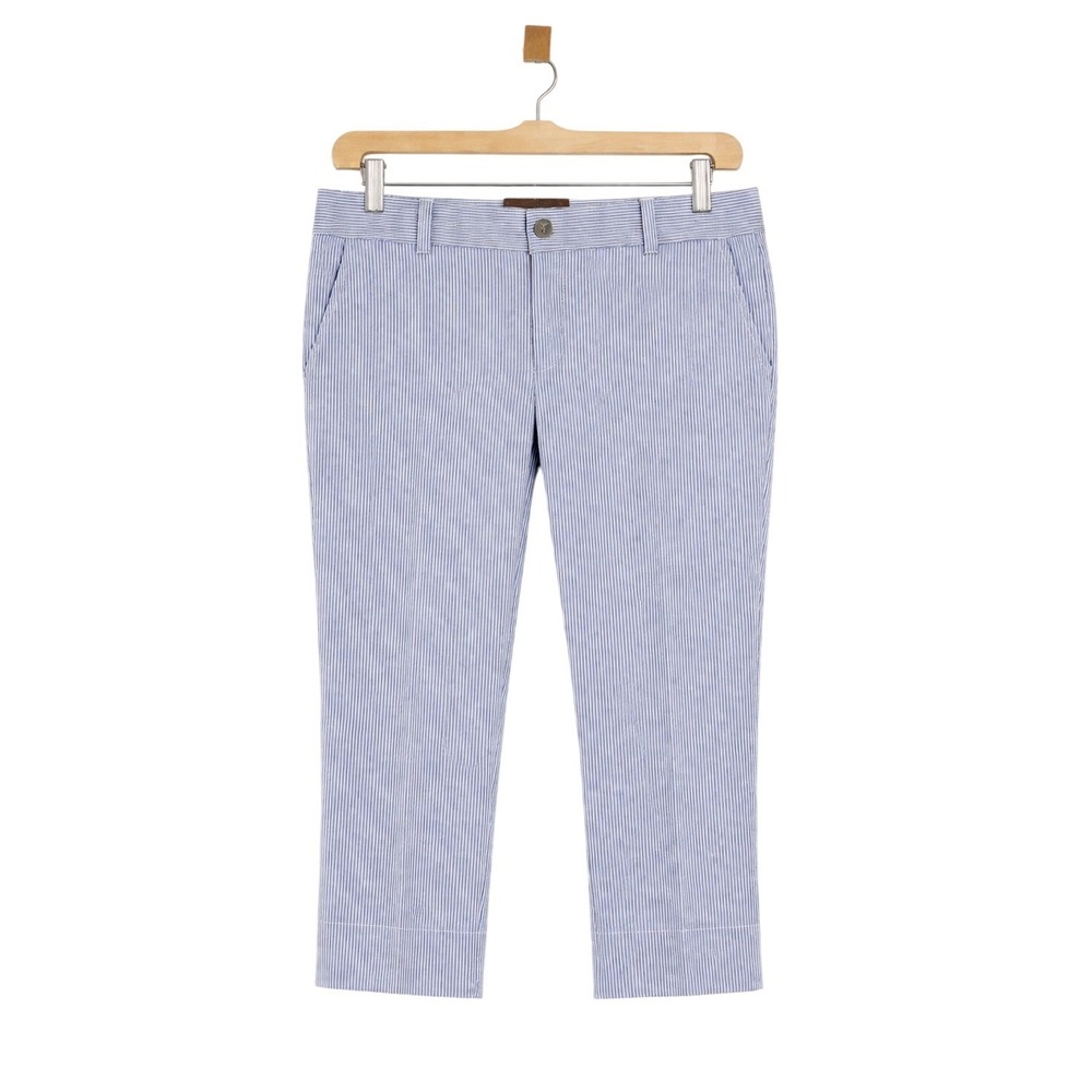 Lands End Fit 2 Seersucker Stripe‎ Pants Women's Size 16 Blue White Coastal